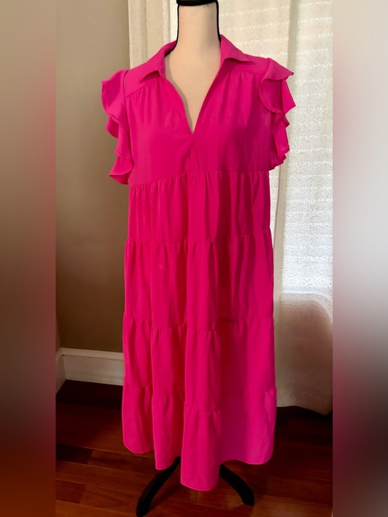 Umgee Dresses & Skirts - Umgee Hot Pink Ruffle Tiered Maxi Dress